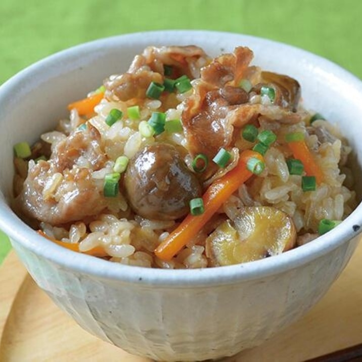 豚肉と楽笑栗の炊き込みご飯